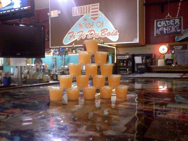 Jello shots lined up at the bar