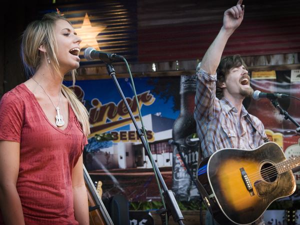 Duo singing on stage